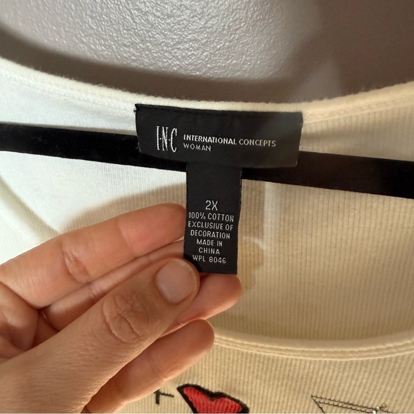 INC Women's Y2K White Ribbed Tank Top "Peace Love Martinis Happiness" Size 2X - Picture 4 of 5